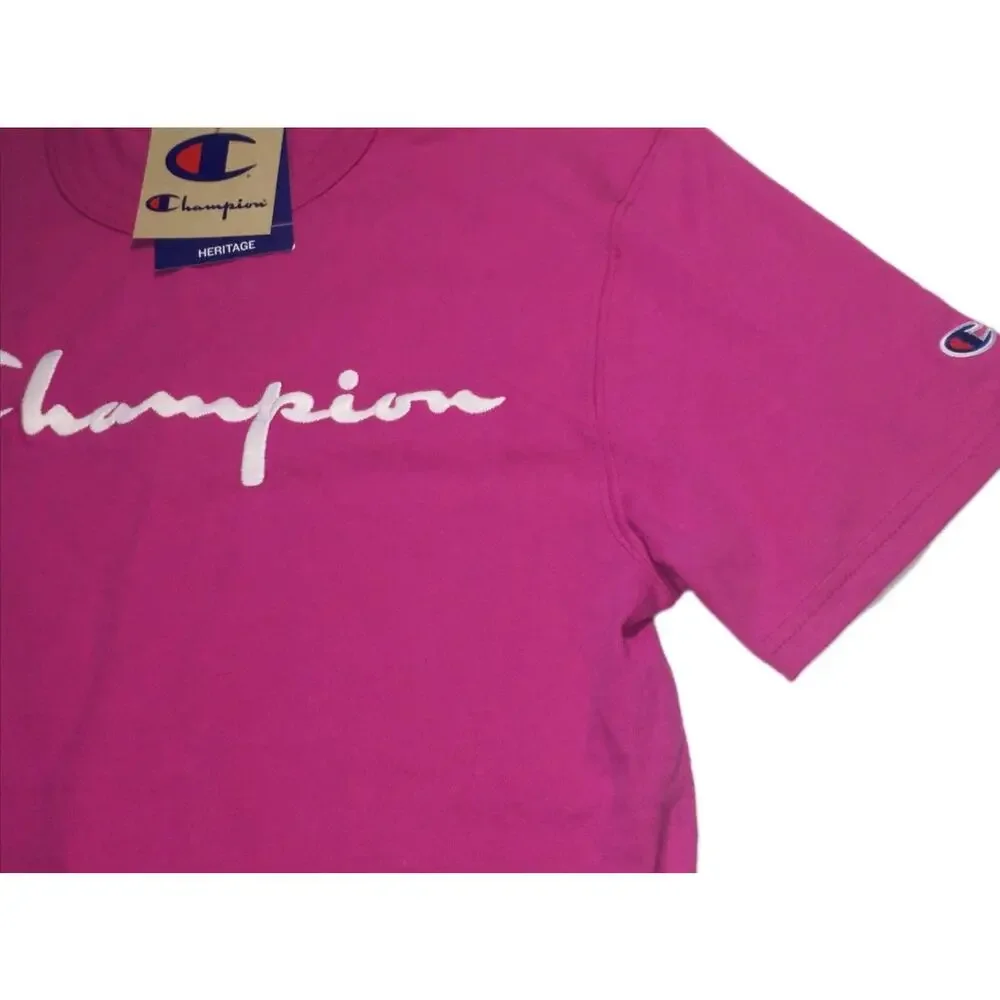 CHAMPION LIFE HERITAGE SCRIPT TEE Short Sleeve Pink Size Small - Picture 3 of 5